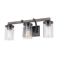 Outlet 😉 Patriot Lighting® Elegant Home Brooklyn Natural Iron & Distressed Faux Wood 3-Light Vanity Light 😍