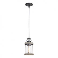 Cheap 🌟 Patriot Lighting® Elegant Home Brooklyn Natural Iron & Distressed Faux Wood 1-Light Mini Pendant 🌟