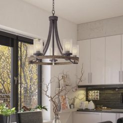Wholesale 🔥 Patriot Lighting® Elegant Home Brooklyn 5-Light Natural Iron & Distressed Faux Wood Chandelier 💯 -Patriot Lighting Sales 3518371 Alt3