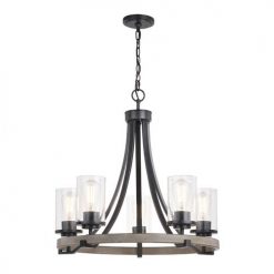Wholesale 🔥 Patriot Lighting® Elegant Home Brooklyn 5-Light Natural Iron & Distressed Faux Wood Chandelier 💯