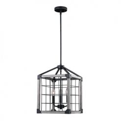Brand new ⌛ Patriot Lighting® Elegant Home Levon Weathered Gray Faux Wood & Black 3-Light Pendant 🥰