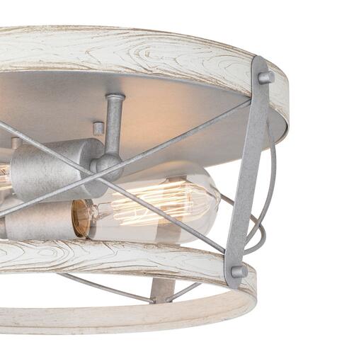 Promo 👏 Patriot Lighting® Bea White Wash Faux Wood & Galvanized 2-Light Flush Mount Ceiling Light 🎉 6 Promo 👏 Patriot Lighting® Bea White Wash Faux Wood & Galvanized 2-Light Flush Mount Ceiling Light 🎉 - Image 4