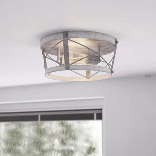 Promo 👏 Patriot Lighting® Bea White Wash Faux Wood & Galvanized 2-Light Flush Mount Ceiling Light 🎉 4 Promo 👏 Patriot Lighting® Bea White Wash Faux Wood & Galvanized 2-Light Flush Mount Ceiling Light 🎉 - Image 2
