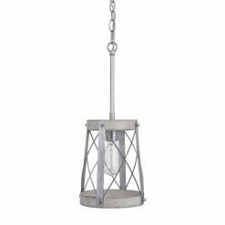 Outlet 🔔 Patriot Lighting® Bea White Wash Faux Wood And Galvanized 1-Light Mini Pendant 😍 -Patriot Lighting Sales 3518609 Alt1
