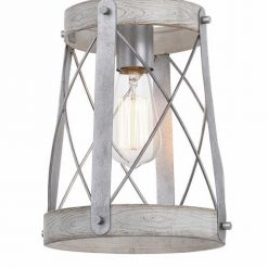 Outlet 🔔 Patriot Lighting® Bea White Wash Faux Wood And Galvanized 1-Light Mini Pendant 😍 -Patriot Lighting Sales 3518609 Alt2