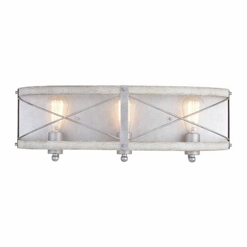 Brand new ✔️ Patriot Lighting® Bea White Wash Faux Wood And Galvanized 3-Light Vanity Light ⭐ 3 Brand new ✔️ Patriot Lighting® Bea White Wash Faux Wood And Galvanized 3-Light Vanity Light ⭐