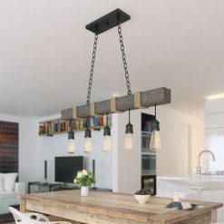 Cheapest 🌟 Patriot Lighting® Joyce Natural Wood And Black 5-Light Island Light 🔥 -Patriot Lighting Sales 3518622 Alt3