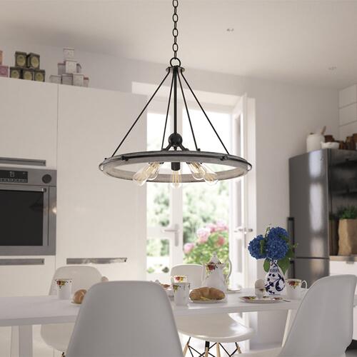New 🎁 Patriot Lighting® Clint Textured Black And Weathered Gray Faux Wood 5-Light Pendant 🥰 4 New 🎁 Patriot Lighting® Clint Textured Black And Weathered Gray Faux Wood 5-Light Pendant 🥰 - Image 2