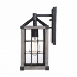 Best Sale 🎉 Patriot Lighting® Elegant Home Levon Weathered Gray Faux Wood & Black Outdoor Wall Light 💯 -Patriot Lighting Sales 3561118 Alt2
